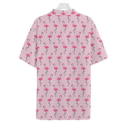 Pink Polka Dot Flamingo Pattern Print Hawaiian Shirt