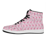 Pink Polka Dot Flamingo Pattern Print High Top Leather Sneakers