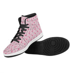 Pink Polka Dot Flamingo Pattern Print High Top Leather Sneakers