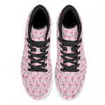 Pink Polka Dot Flamingo Pattern Print High Top Leather Sneakers