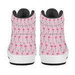 Pink Polka Dot Flamingo Pattern Print High Top Leather Sneakers