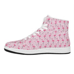 Pink Polka Dot Flamingo Pattern Print High Top Leather Sneakers