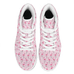 Pink Polka Dot Flamingo Pattern Print High Top Leather Sneakers