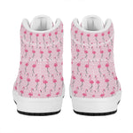 Pink Polka Dot Flamingo Pattern Print High Top Leather Sneakers