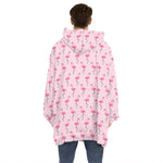 Pink Polka Dot Flamingo Pattern Print Hoodie Blanket