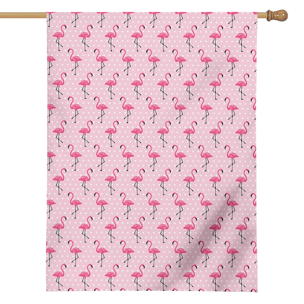 Pink Polka Dot Flamingo Pattern Print House Flag