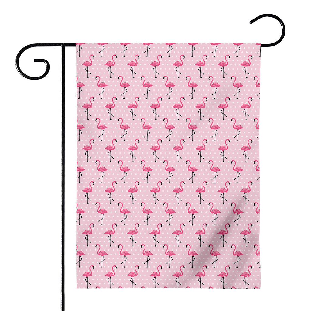 Pink Polka Dot Flamingo Pattern Print House Flag