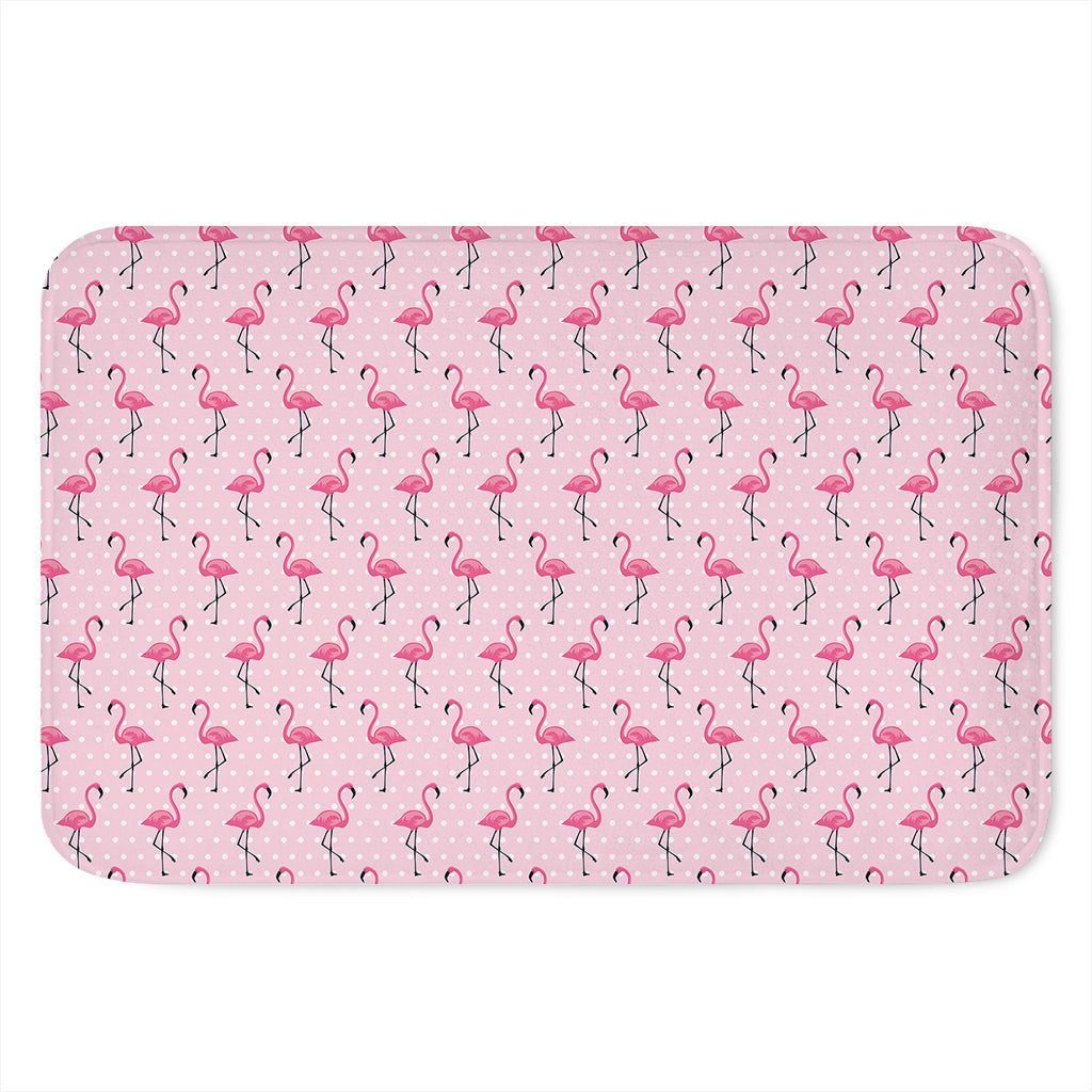 Pink Polka Dot Flamingo Pattern Print Indoor Door Mat