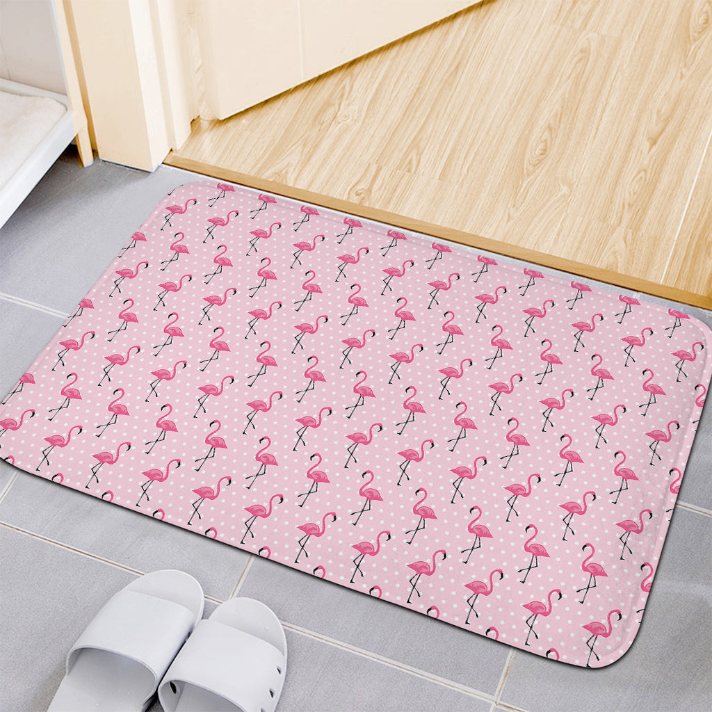 Pink Polka Dot Flamingo Pattern Print Indoor Door Mat