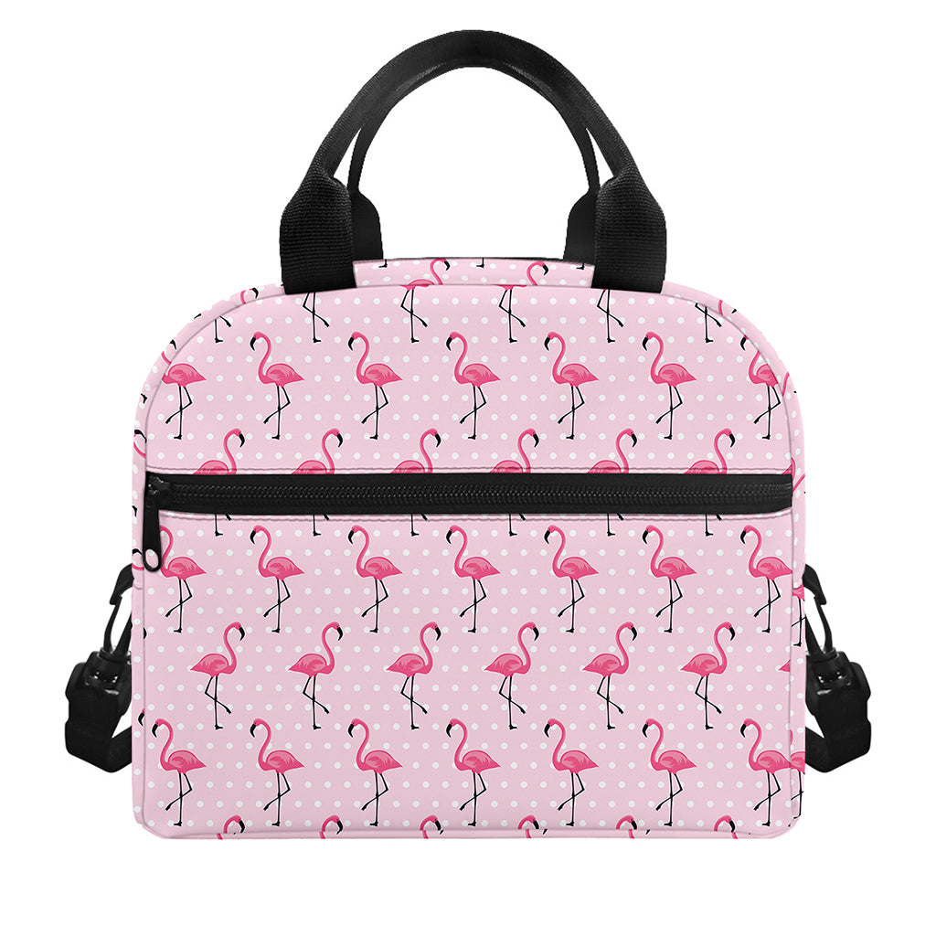 Pink Polka Dot Flamingo Pattern Print Insulated Lunch Bag