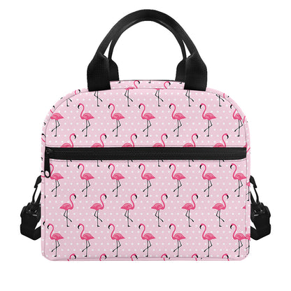 Pink Polka Dot Flamingo Pattern Print Insulated Lunch Bag