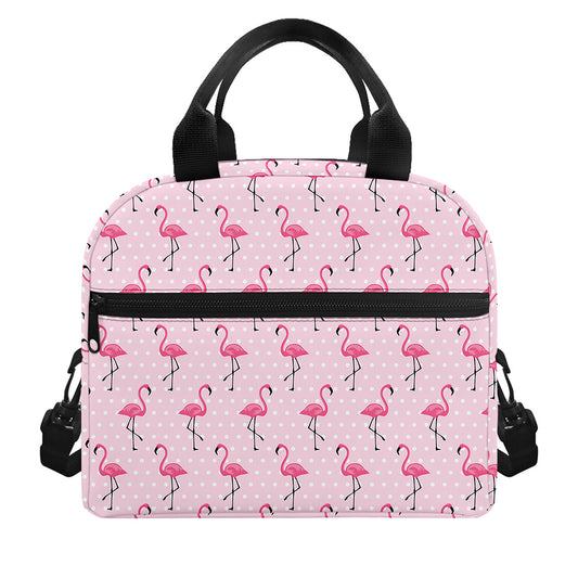 Pink Polka Dot Flamingo Pattern Print Insulated Lunch Bag