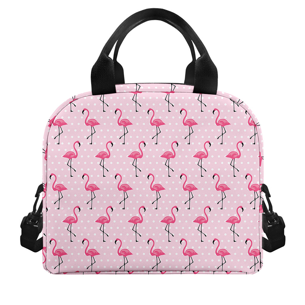 Pink Polka Dot Flamingo Pattern Print Insulated Lunch Bag