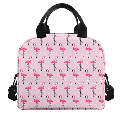 Pink Polka Dot Flamingo Pattern Print Insulated Lunch Bag