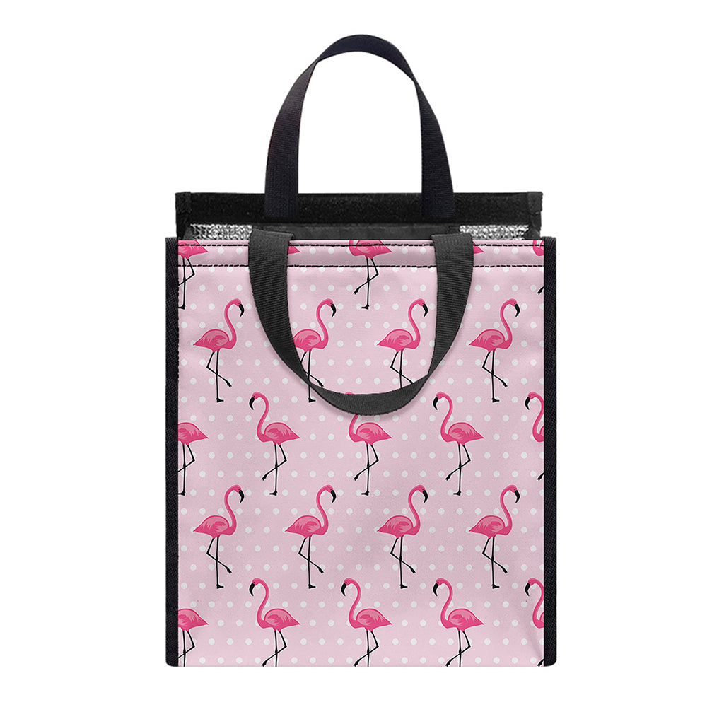 Pink Polka Dot Flamingo Pattern Print Insulated Lunch Tote