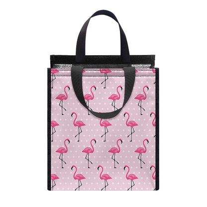 Pink Polka Dot Flamingo Pattern Print Insulated Lunch Tote