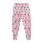 Pink Polka Dot Flamingo Pattern Print Jogger Pants