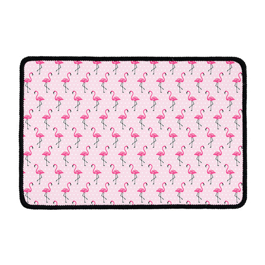 Pink Polka Dot Flamingo Pattern Print Kitchen Mat