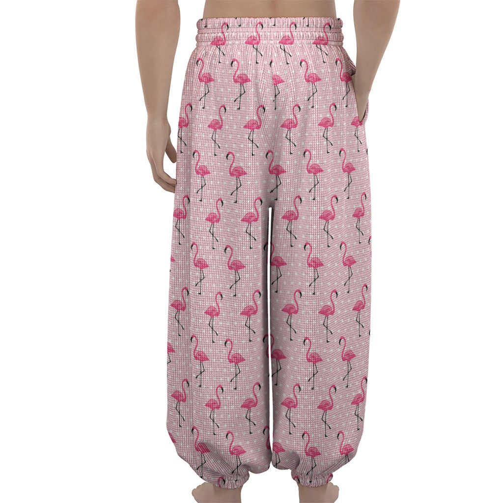 Pink Polka Dot Flamingo Pattern Print Lantern Pants