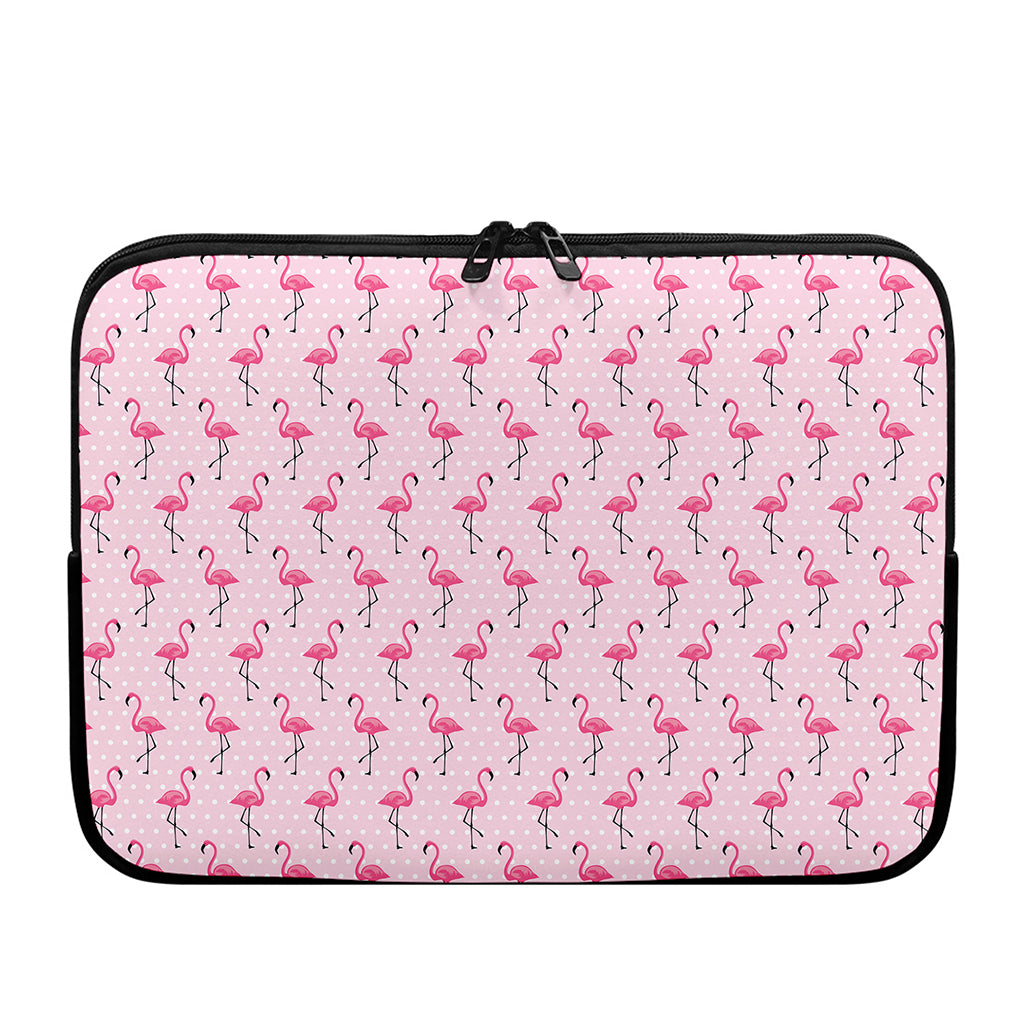 Pink Polka Dot Flamingo Pattern Print Laptop Sleeve