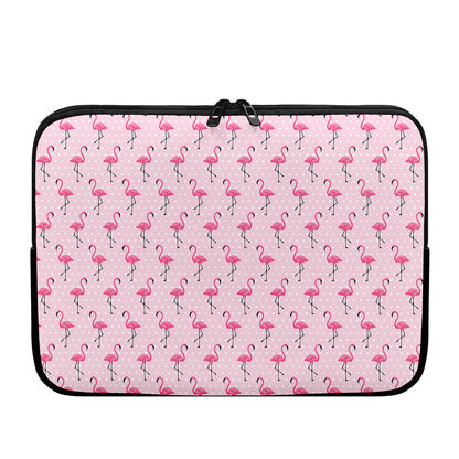 Pink Polka Dot Flamingo Pattern Print Laptop Sleeve