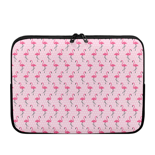 Pink Polka Dot Flamingo Pattern Print Laptop Sleeve