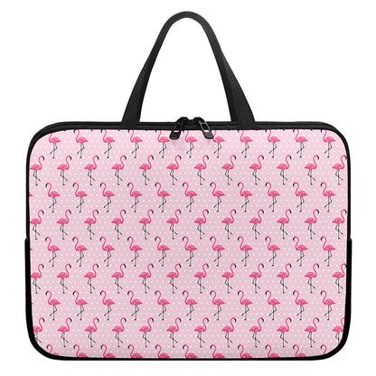 Pink Polka Dot Flamingo Pattern Print Laptop Sleeve With Handle