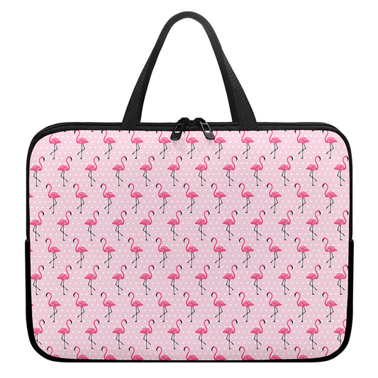 Pink Polka Dot Flamingo Pattern Print Laptop Sleeve With Handle