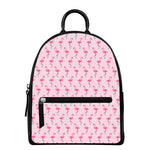 Pink Polka Dot Flamingo Pattern Print Leather Backpack