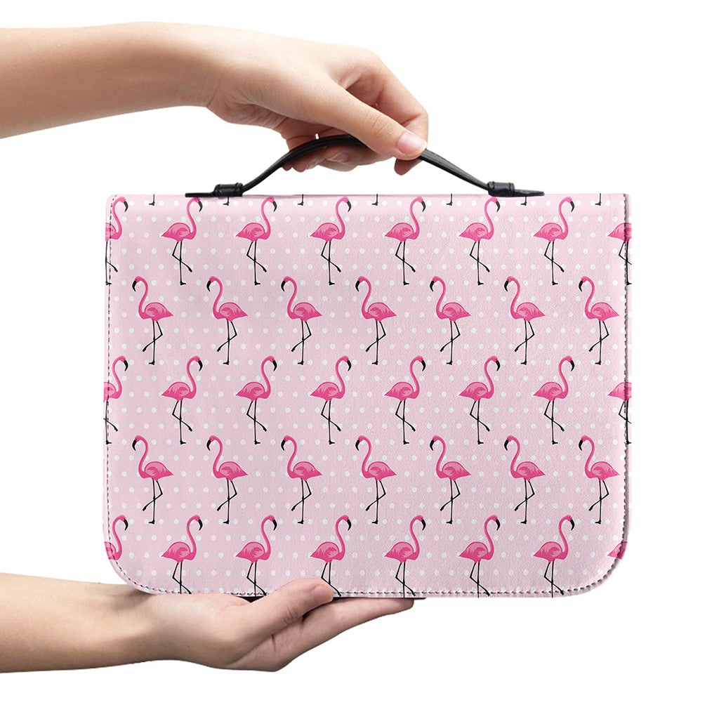 Pink Polka Dot Flamingo Pattern Print Leather Bible Cover