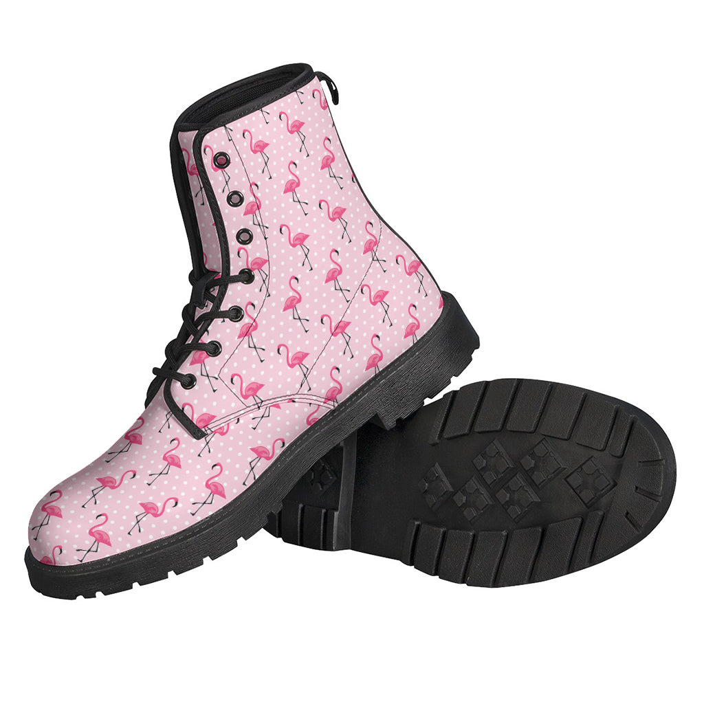 Pink Polka Dot Flamingo Pattern Print Backpack