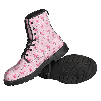 Pink Polka Dot Flamingo Pattern Print Backpack