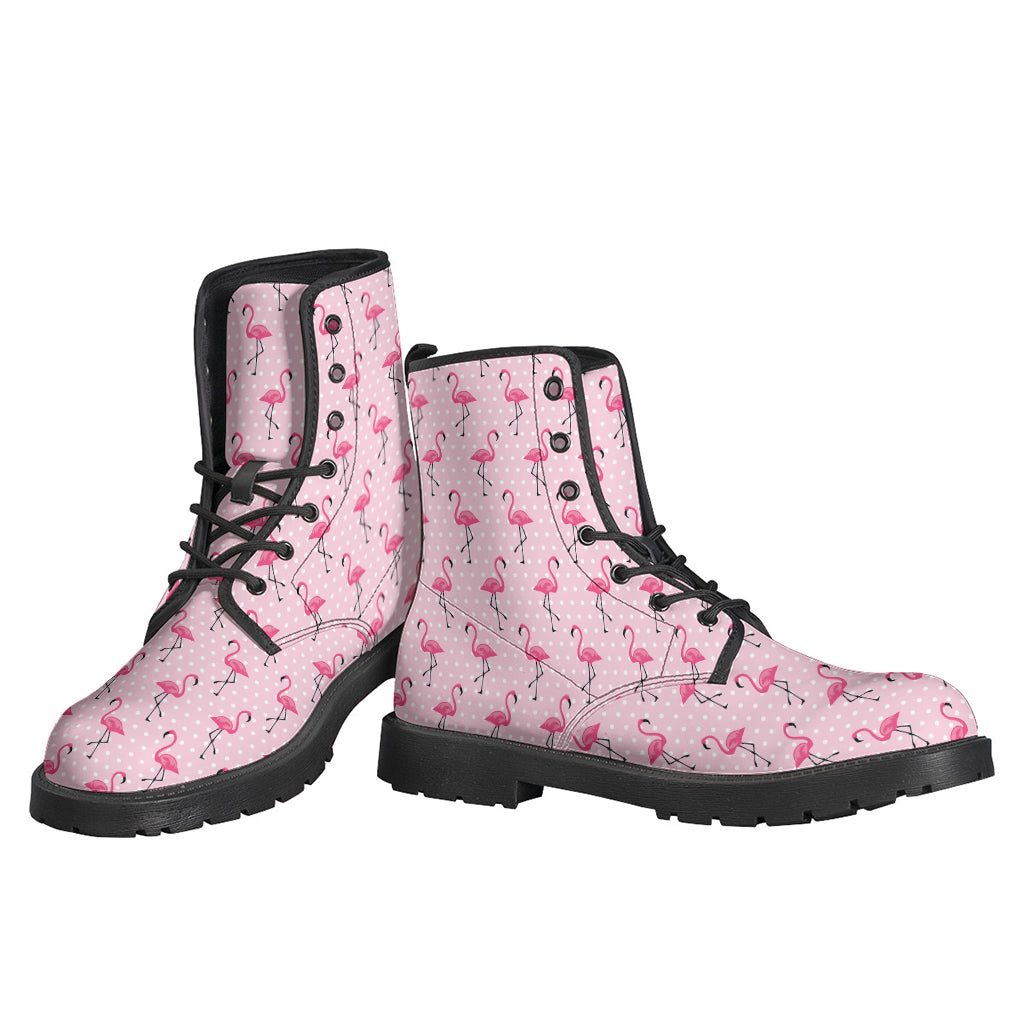 Pink Polka Dot Flamingo Pattern Print Backpack