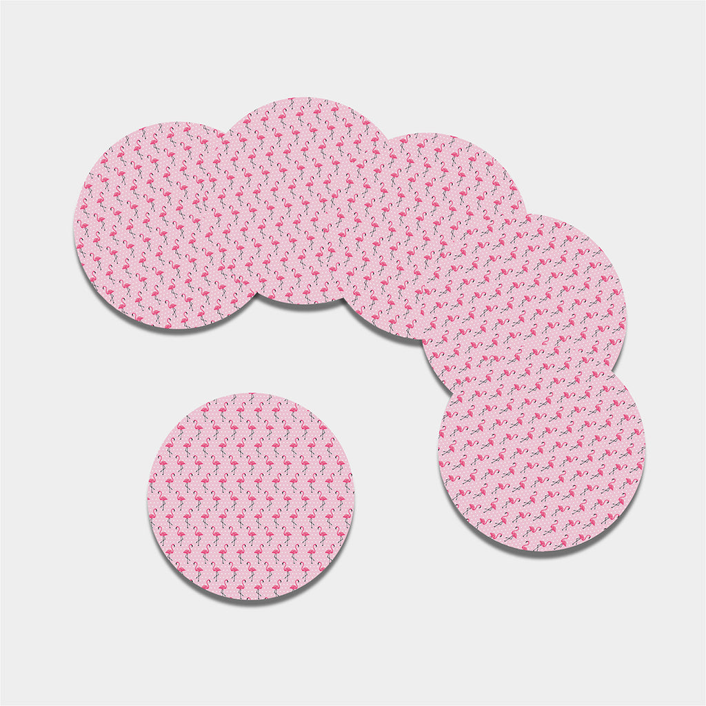 Pink Polka Dot Flamingo Pattern Print Leather Coaster Set