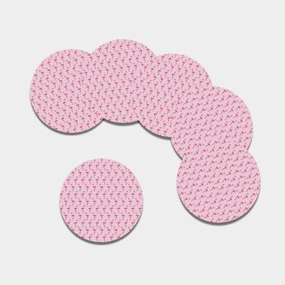 Pink Polka Dot Flamingo Pattern Print Leather Coaster Set