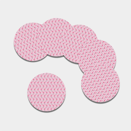 Pink Polka Dot Flamingo Pattern Print Leather Coaster Set
