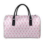 Pink Polka Dot Flamingo Pattern Print Leather Duffle Bag