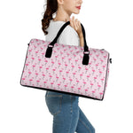 Pink Polka Dot Flamingo Pattern Print Leather Duffle Bag