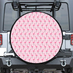 Pink Polka Dot Flamingo Pattern Print Leather Spare Tire Cover