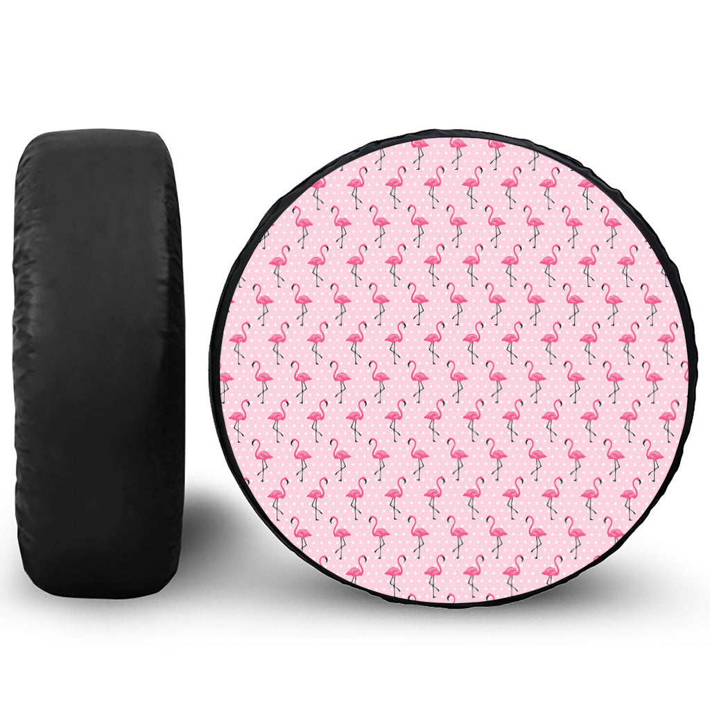 Pink Polka Dot Flamingo Pattern Print Leather Spare Tire Cover