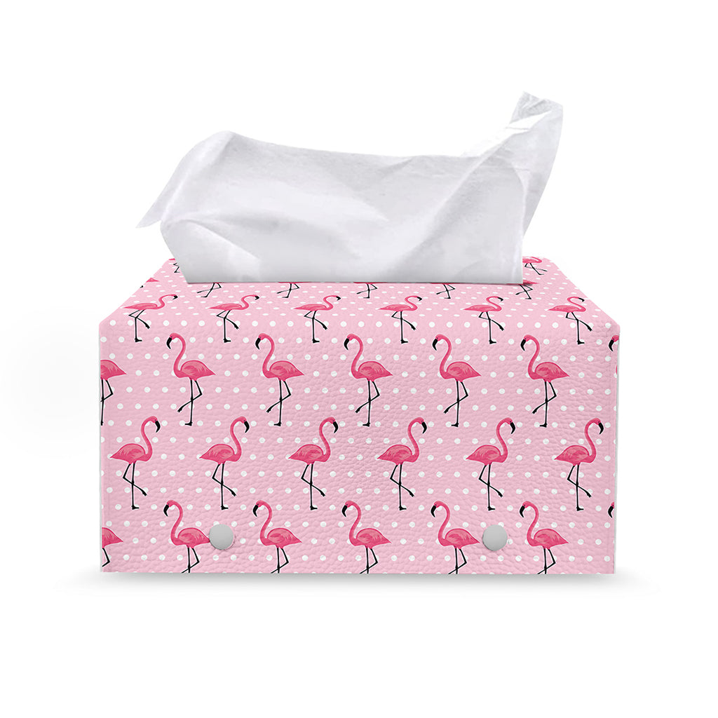 Pink Polka Dot Flamingo Pattern Print Leather Tissue Box Cover