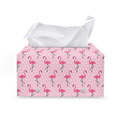Pink Polka Dot Flamingo Pattern Print Leather Tissue Box Cover