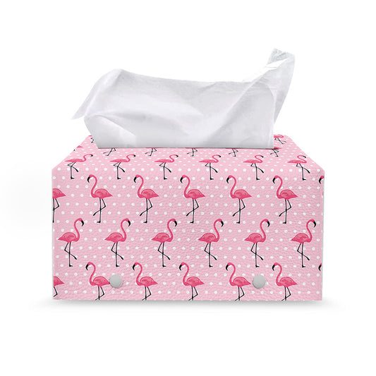Pink Polka Dot Flamingo Pattern Print Leather Tissue Box Cover