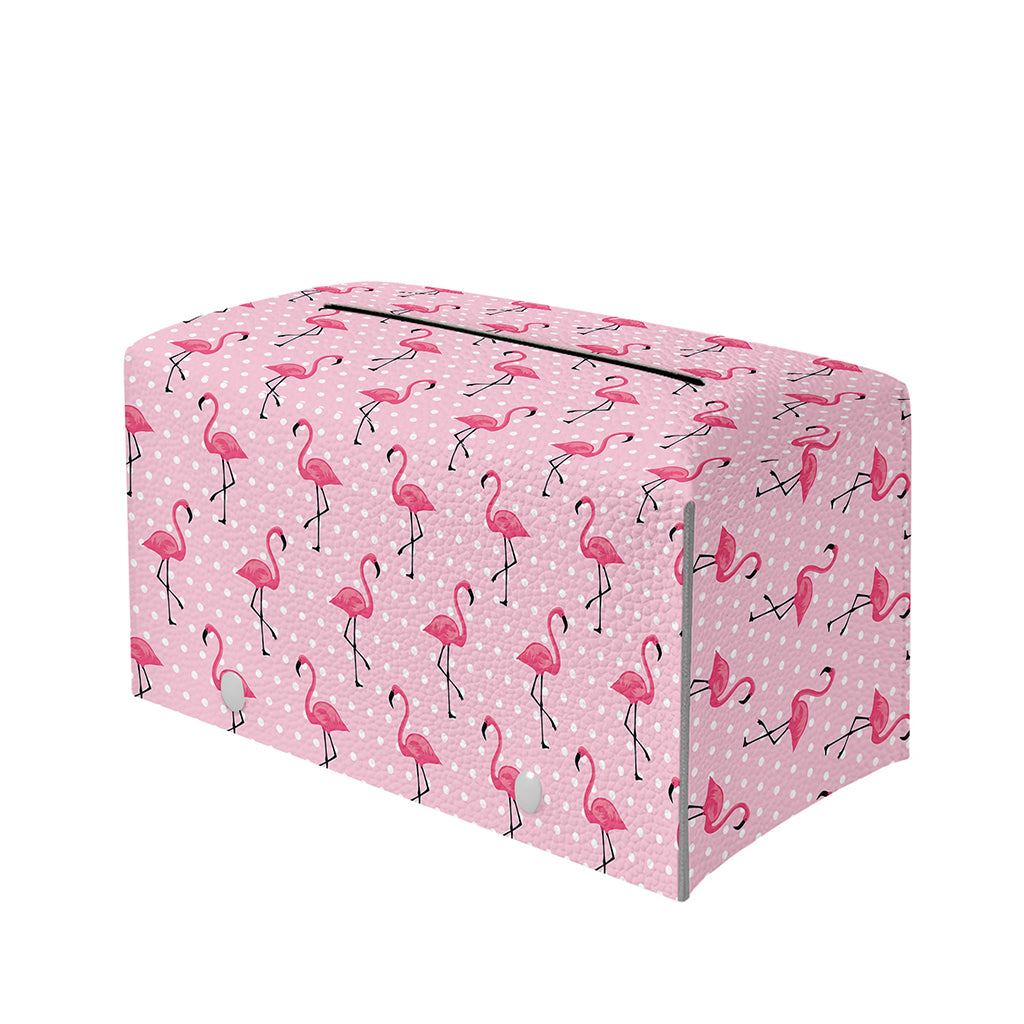 Pink Polka Dot Flamingo Pattern Print Leather Tissue Box Cover