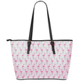 Pink Polka Dot Flamingo Pattern Print Leather Tote Bag With Zipper