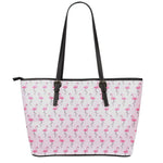 Pink Polka Dot Flamingo Pattern Print Leather Tote Bag