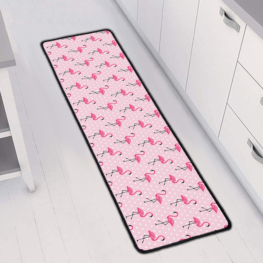 Pink Polka Dot Flamingo Pattern Print Long Kitchen Mat