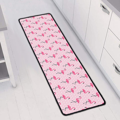 Pink Polka Dot Flamingo Pattern Print Long Kitchen Mat