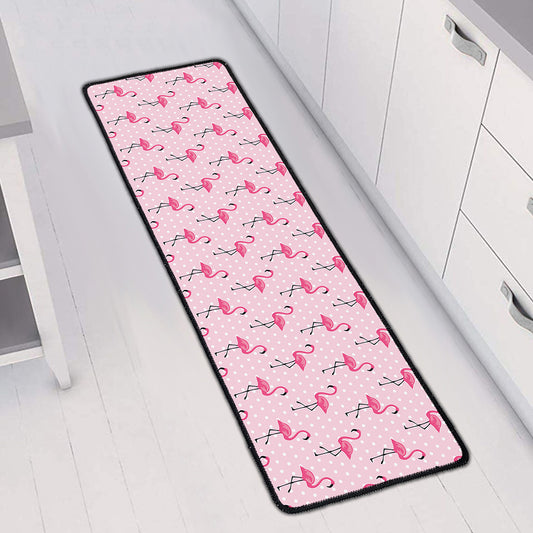 Pink Polka Dot Flamingo Pattern Print Long Kitchen Mat