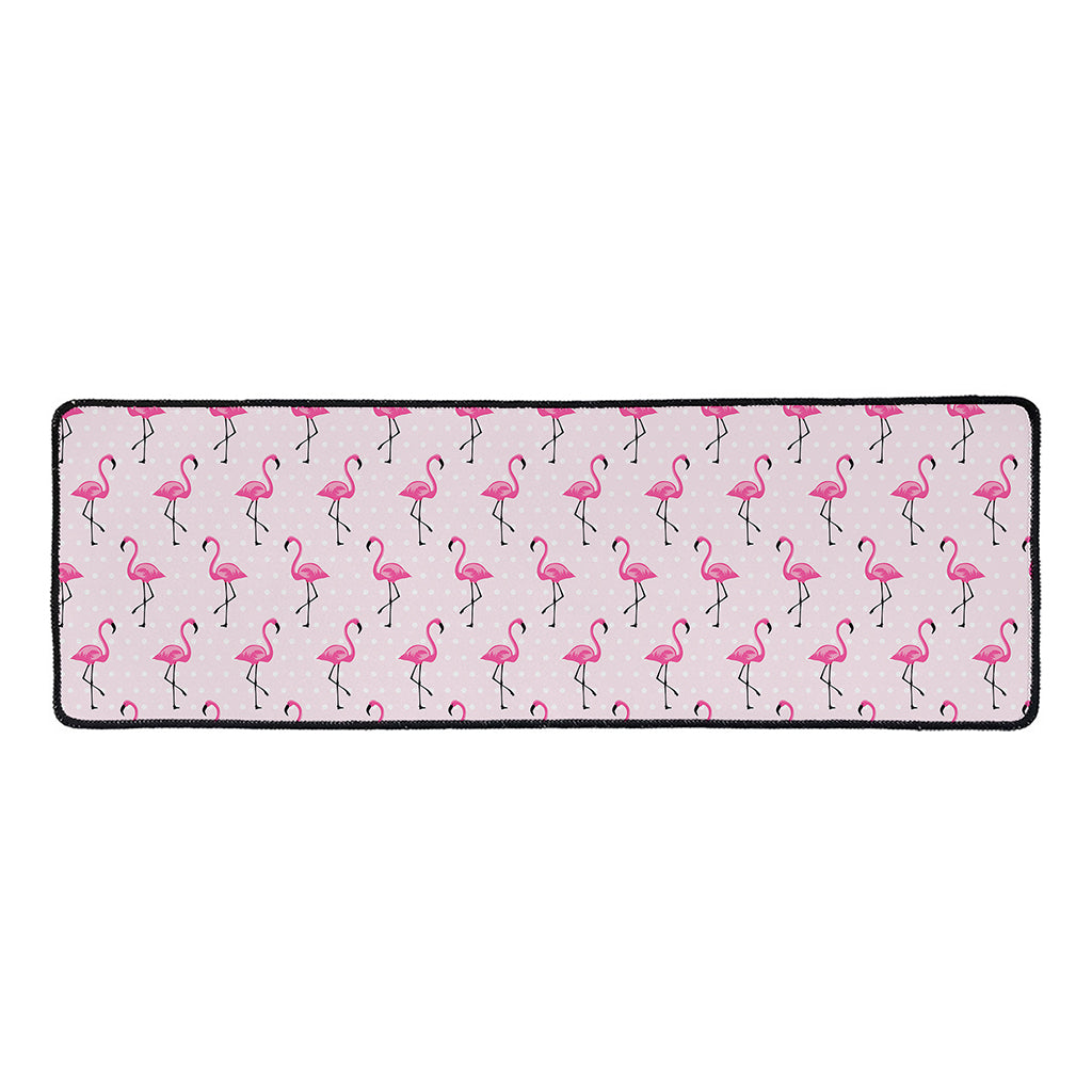 Pink Polka Dot Flamingo Pattern Print Long Kitchen Mat